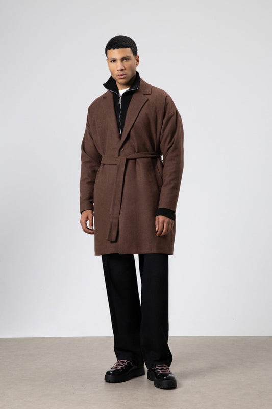 Kemerli Oversize Kaşe Kaban