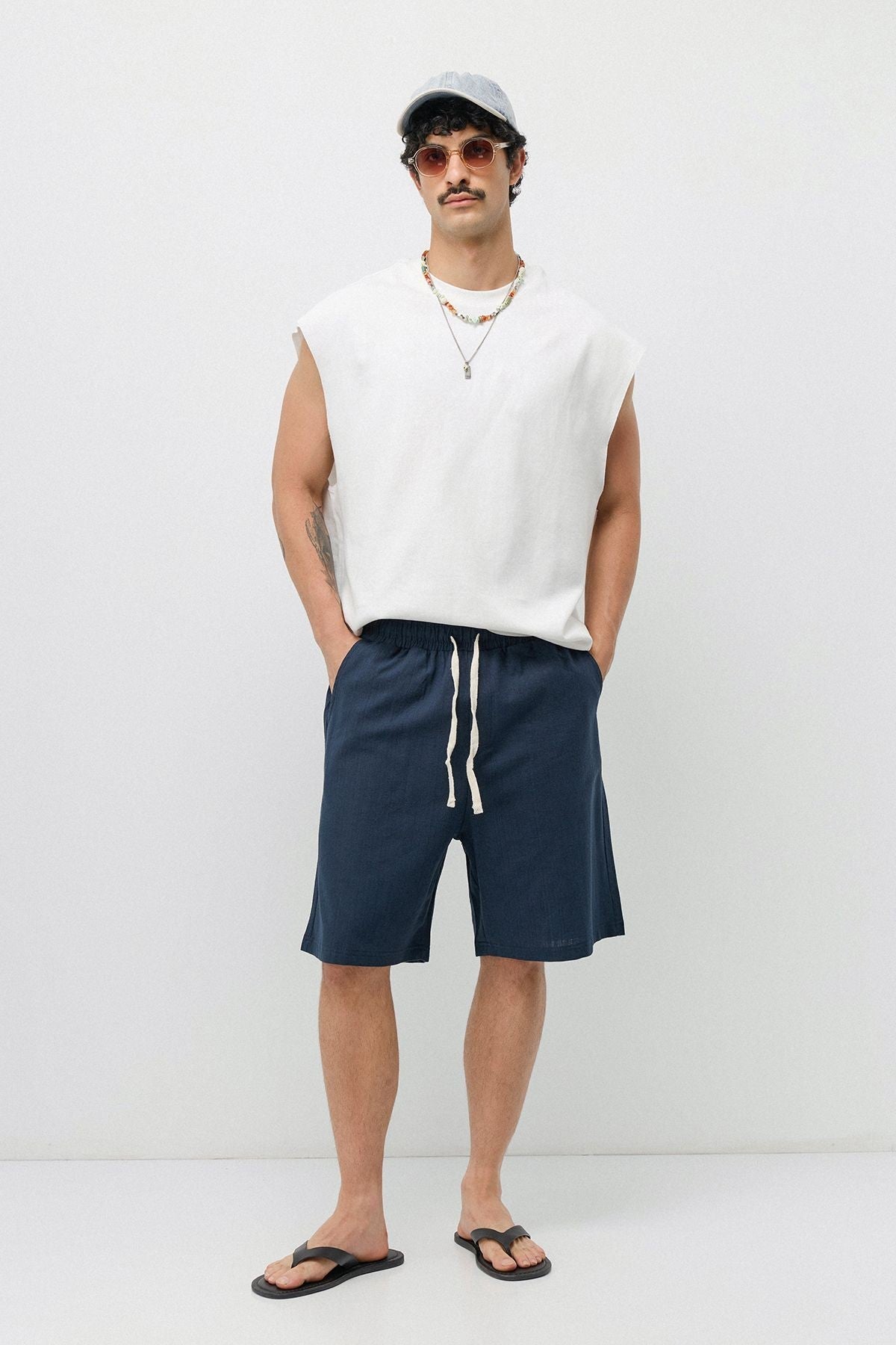 Basic Oversize Keten Şort