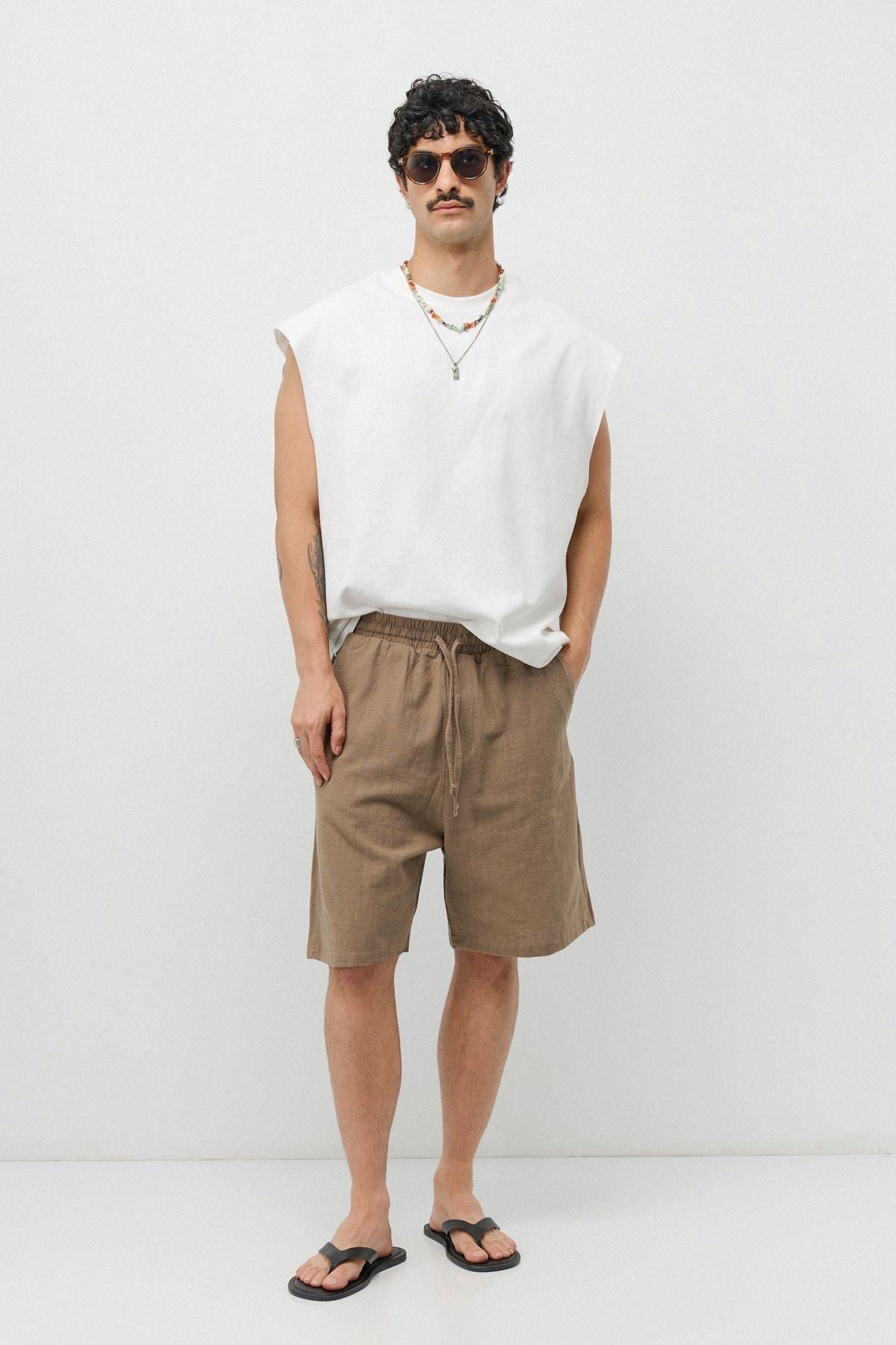Basic Oversize Keten Şort