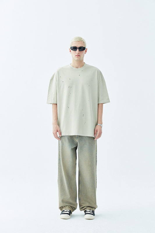 Yırtık Detaylı Oversize Tişört