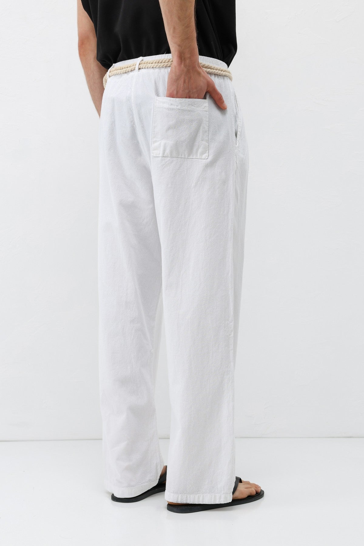 Kemer Detaylı Oversize Keten Pantolon