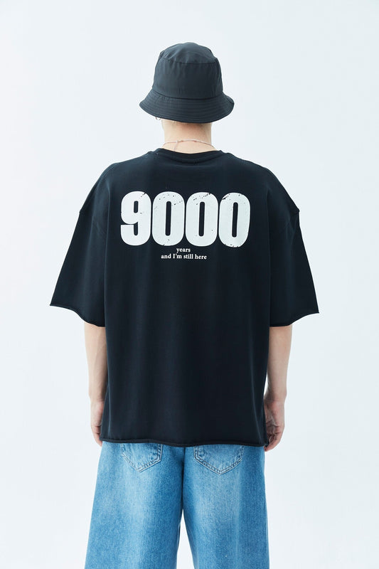 9000 Baskılı Oversize Tişört -Ekru