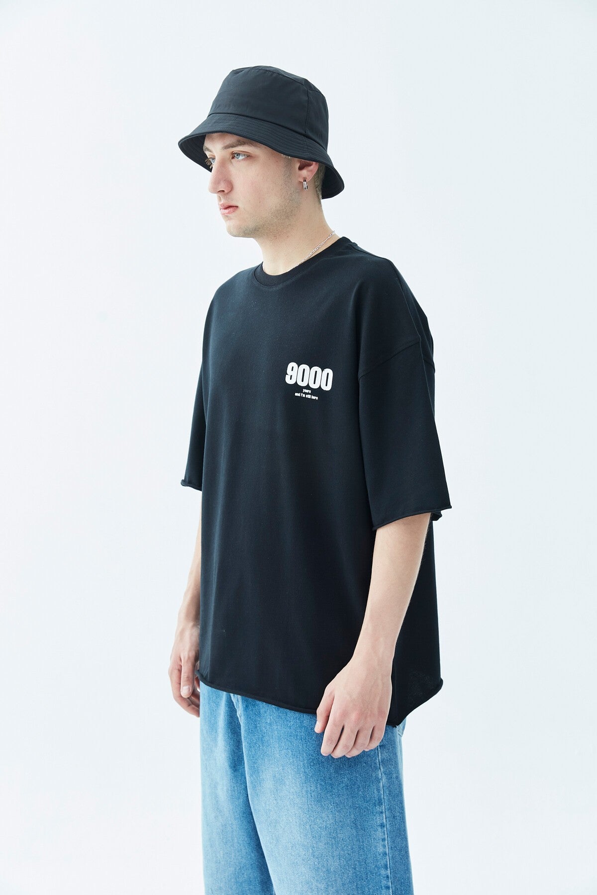 9000 Baskılı Oversize Tişört -Ekru