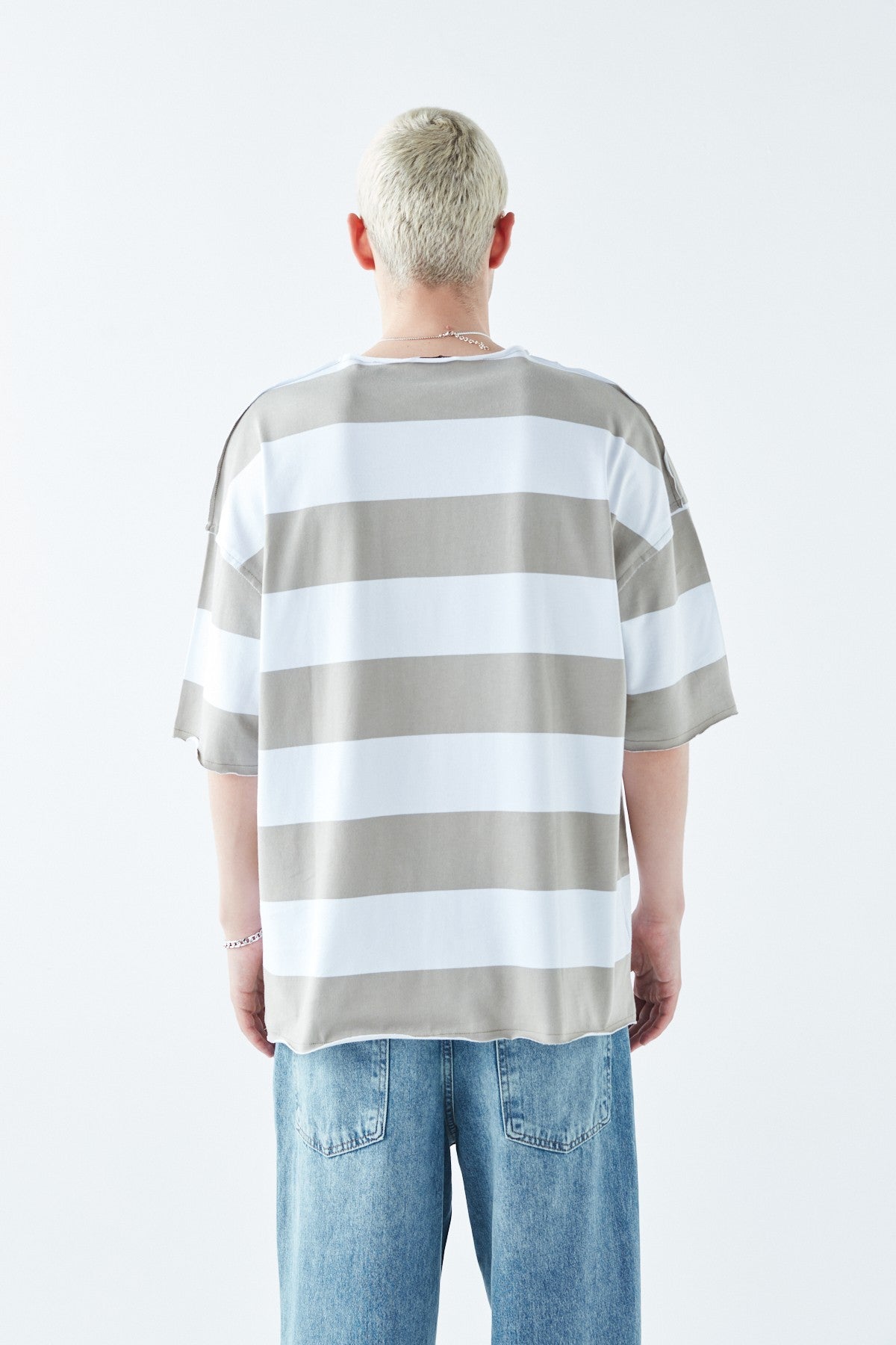 Dijital Baskılı Şeritli %100 Pamuk Oversize Tişört