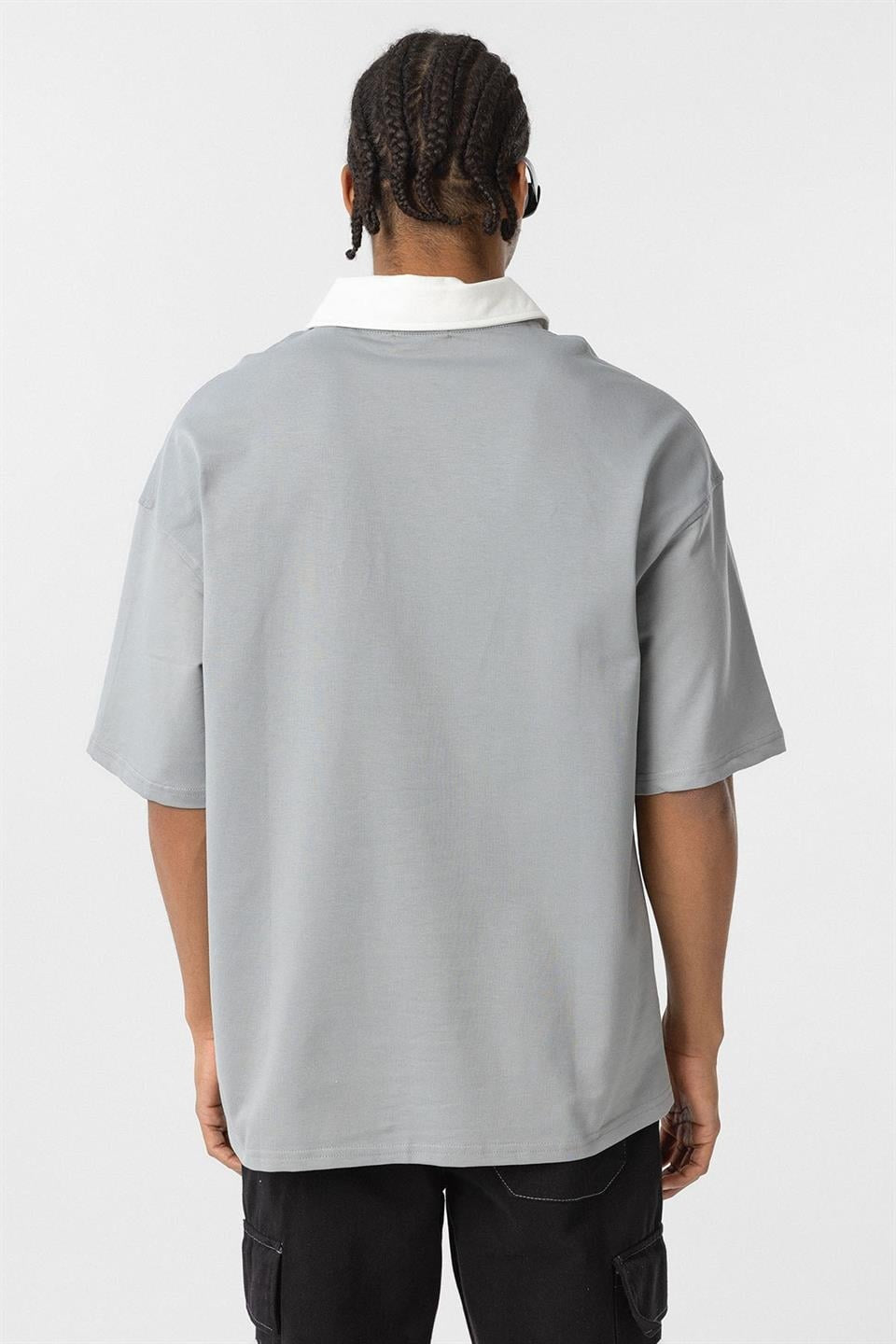 Polo Yaka Oversize Baskılı Tişört