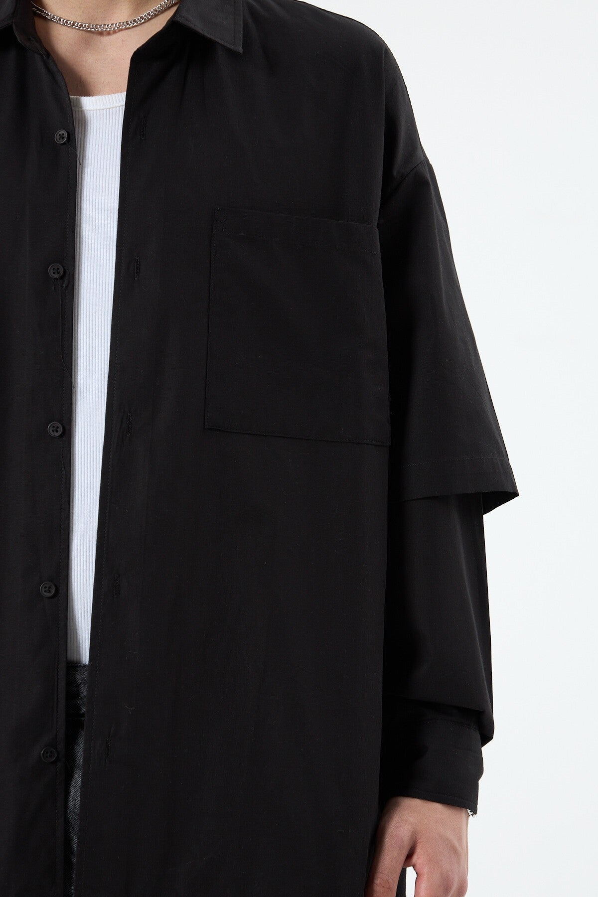Oversize Çift Kol Detaylı Uzun Kol Gömlek