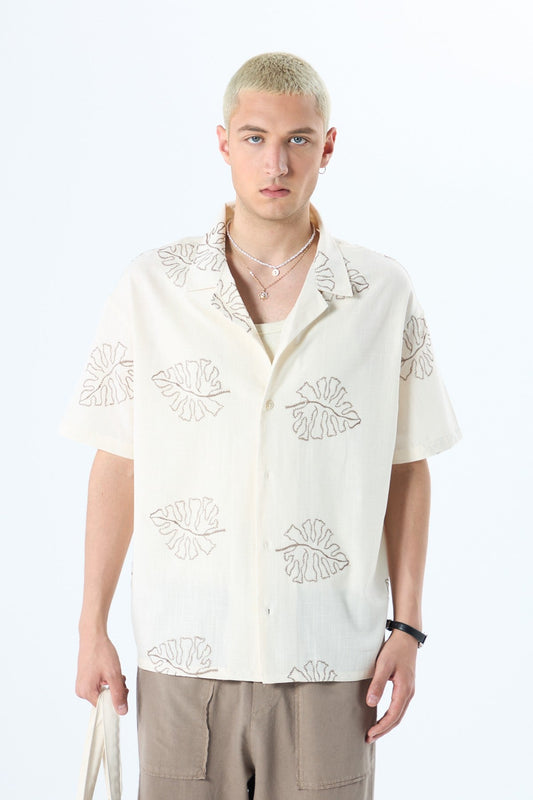 Nakış Detaylı Oversize Keten Gömlek