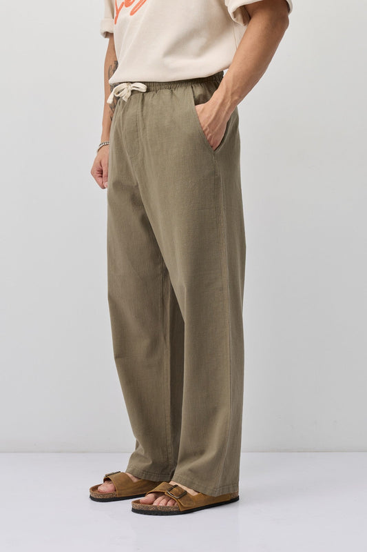Bağcıklı Baggy Fit Keten Pantolon