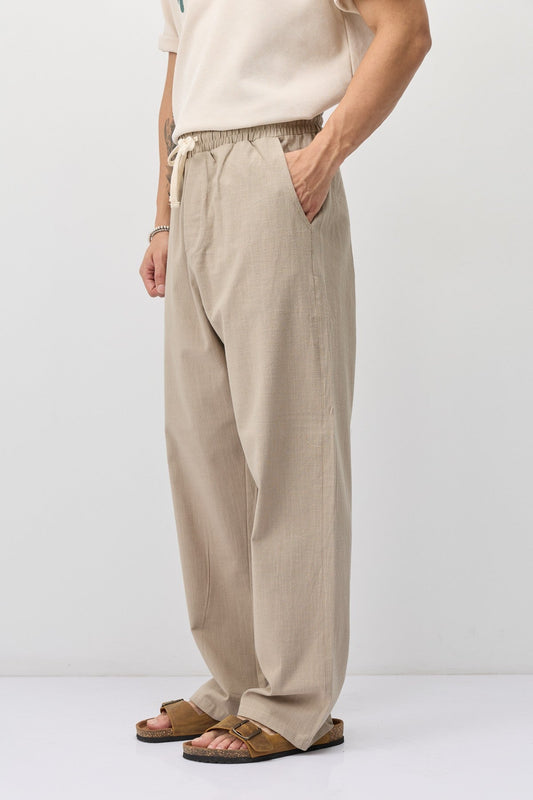 Bağcıklı Baggy Fit Keten Pantolon