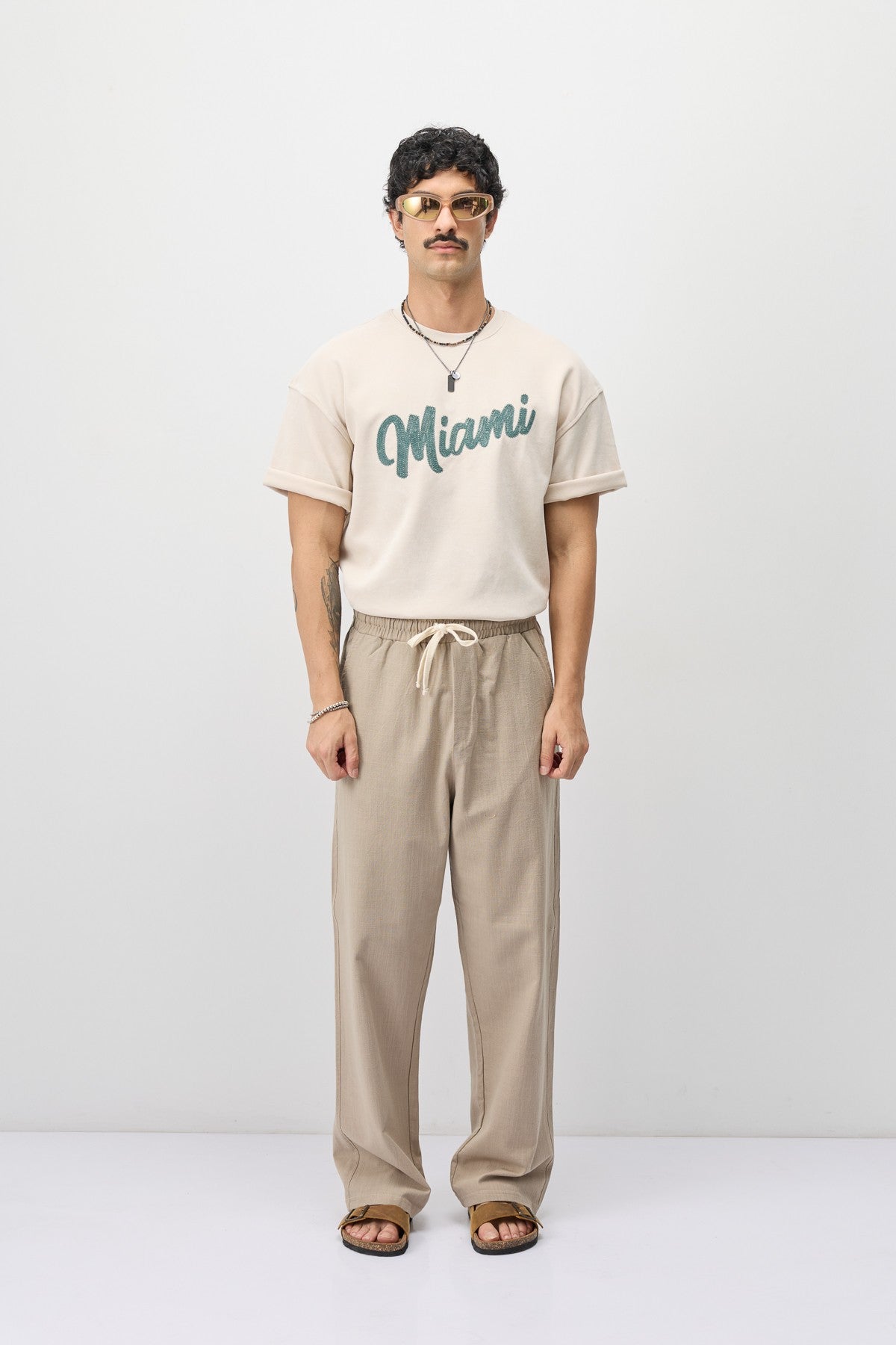 Bağcıklı Baggy Fit Keten Pantolon