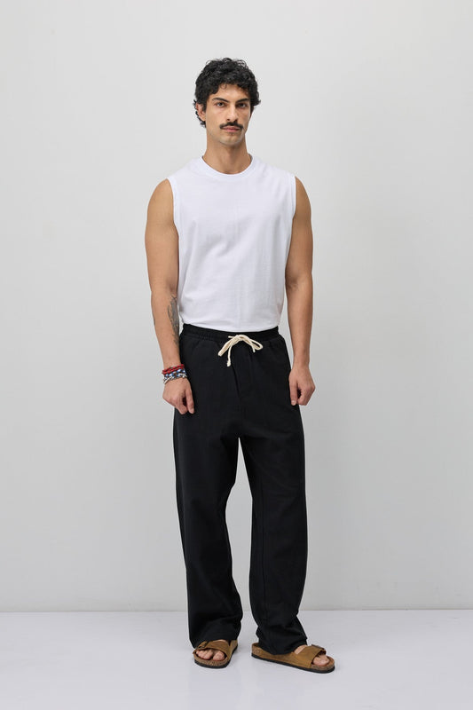 Bağcıklı Baggy Fit Keten Pantolon