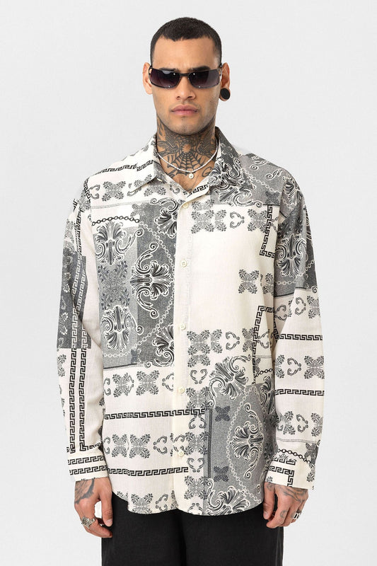 Etnik Desenli Oversize Gömlek