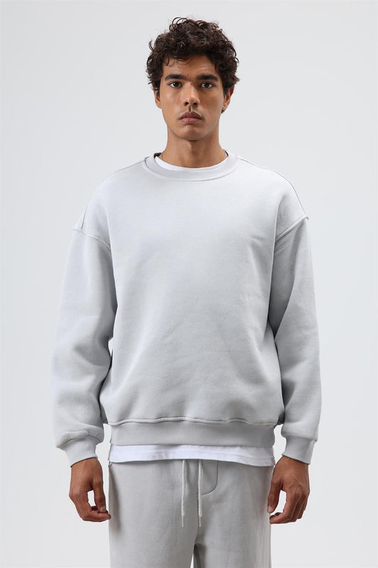 Basıc Oversize Bisiklet Yaka Sweatshirt
