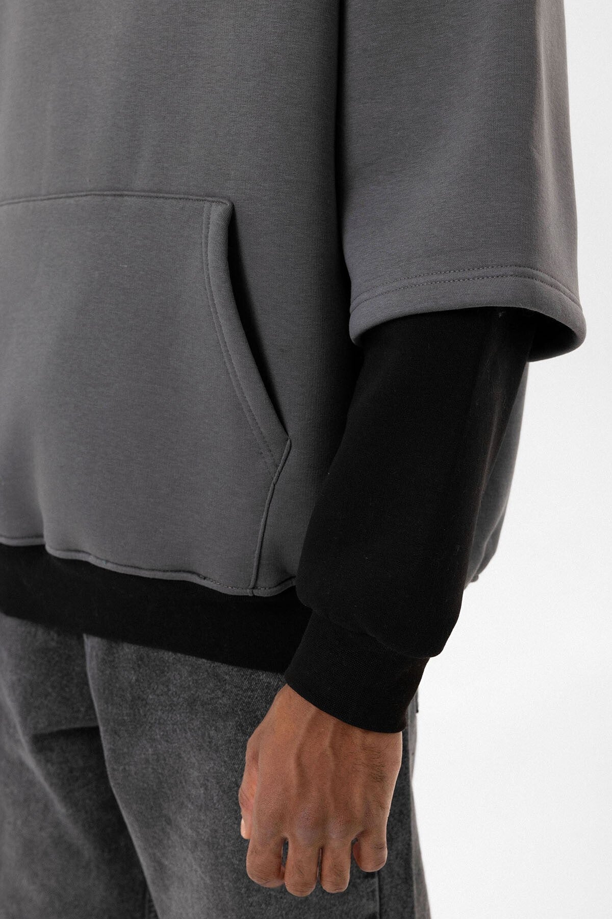 Baskılı Çift Kol Detaylı Oversize Sweatshirt