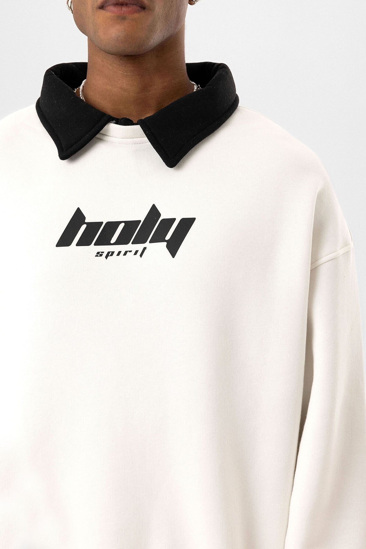 Polo Yaka Oversize Baskılı Sweatshirt