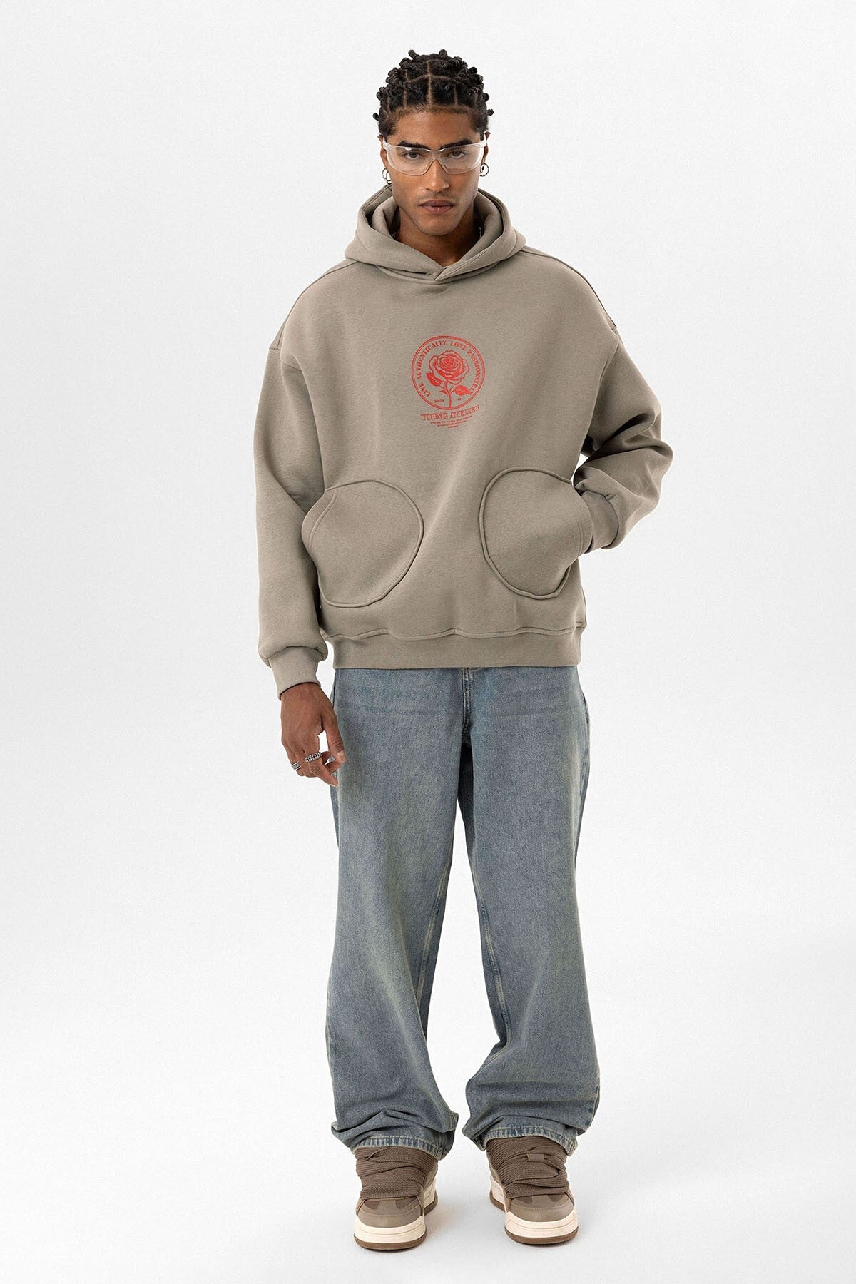 Cep Detaylı Baskılı Overıze Sweatshirt