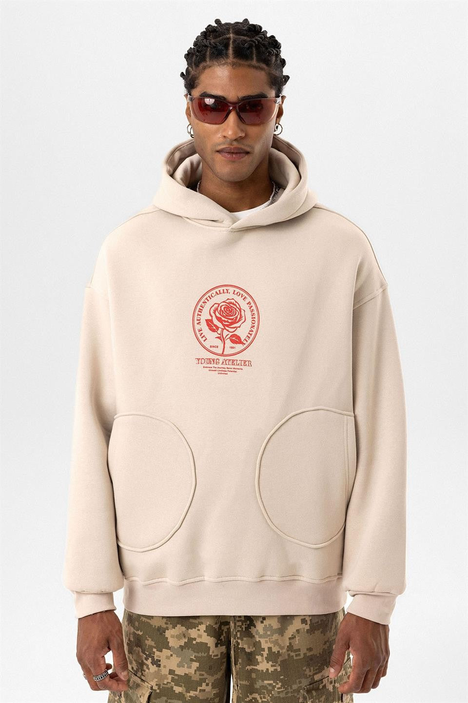 Cep Detaylı Baskılı Overıze Sweatshirt