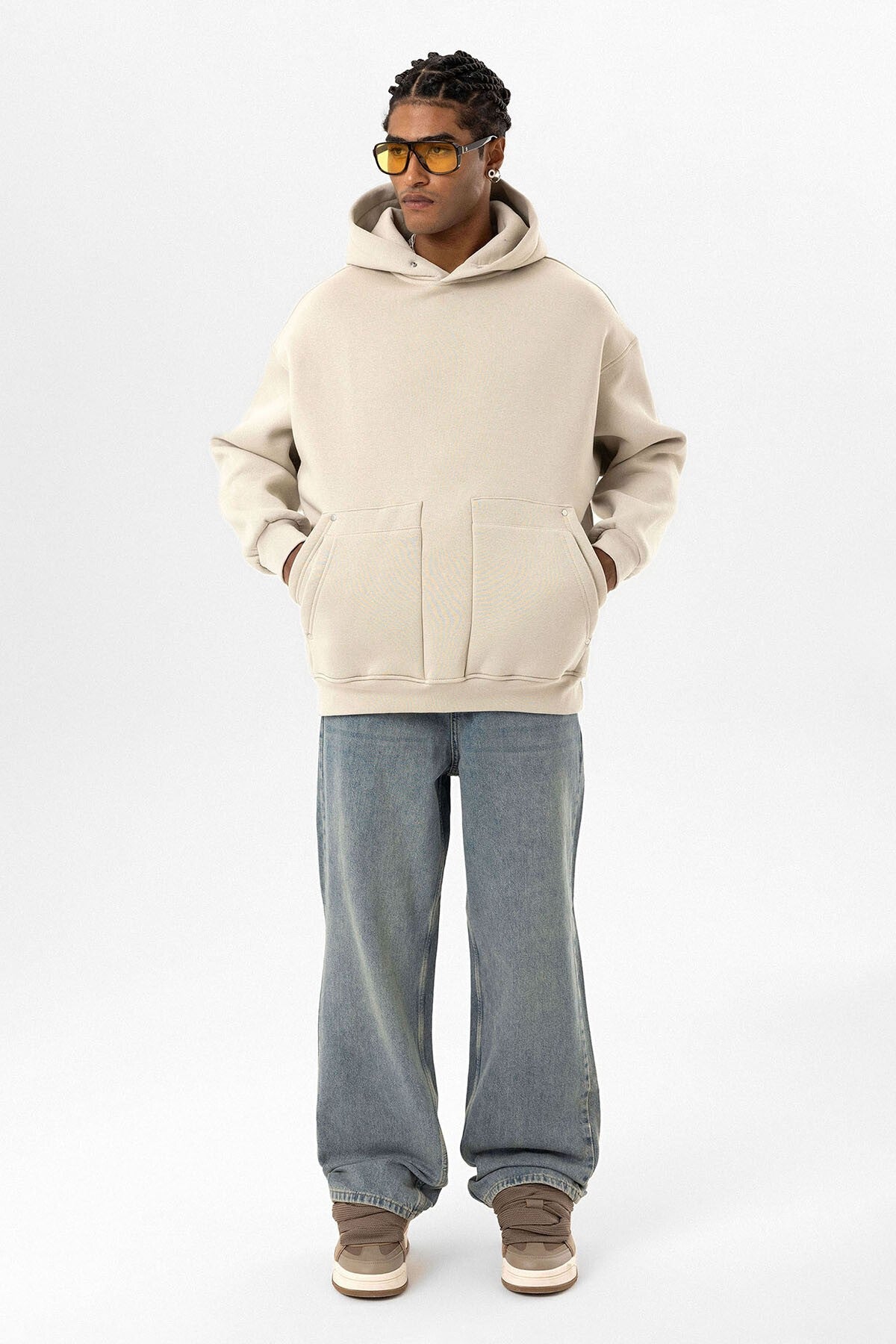 Cep Detaylı Kapüşonlu Oversize Sweatshirt
