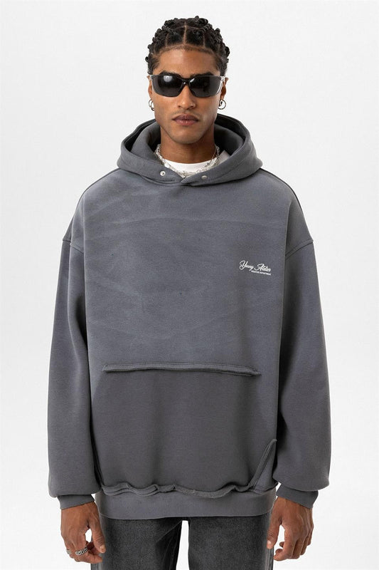 Yıkamalı Oversize Kapüşonlu Sweatshirt