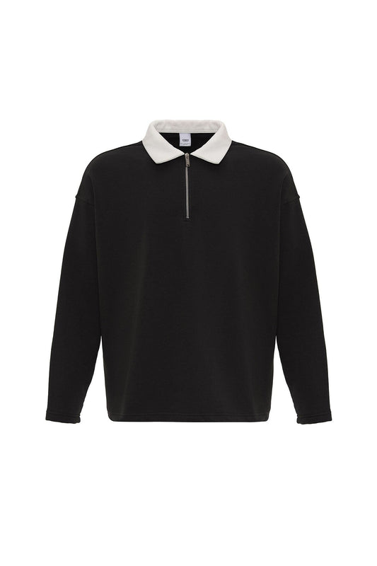 Basic Polo Yaka Fermuar Detaylı Sweatshirt