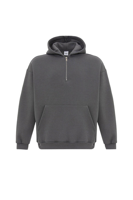 Basic Oversize Fermuar Detaylı Kapüşonlu Sweatshirt