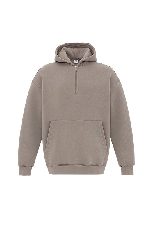 Basic Oversize Fermuar Detaylı Kapüşonlu Sweatshirt