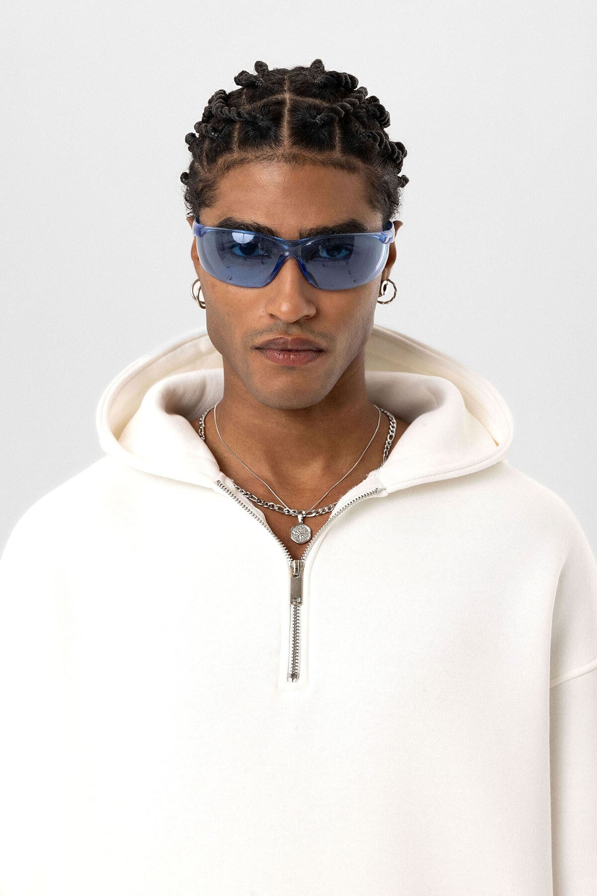 Basic Oversize Fermuar Detaylı Kapüşonlu Sweatshirt