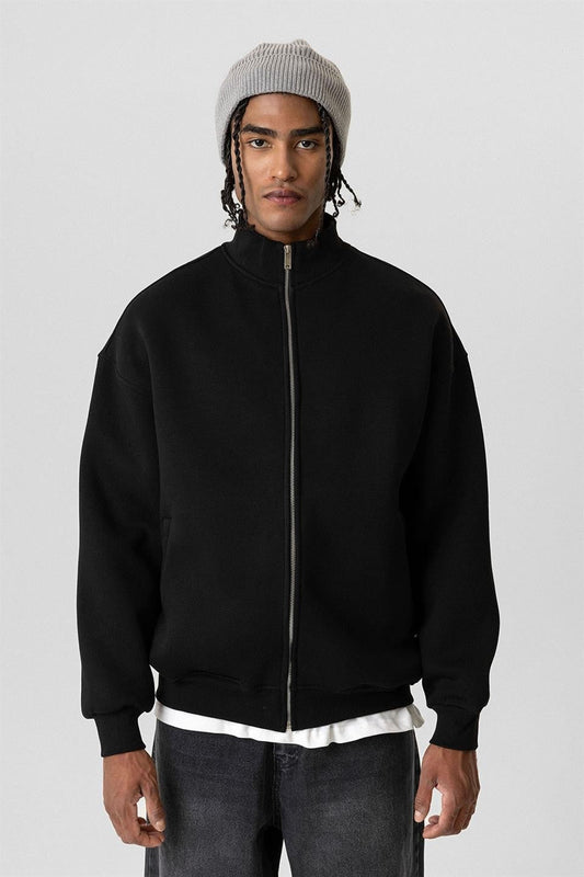 Basic Fermuarlı Oversize Sweatshirt