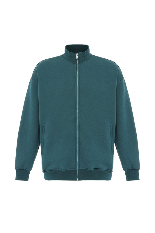Basic Fermuarlı Oversize Sweatshirt