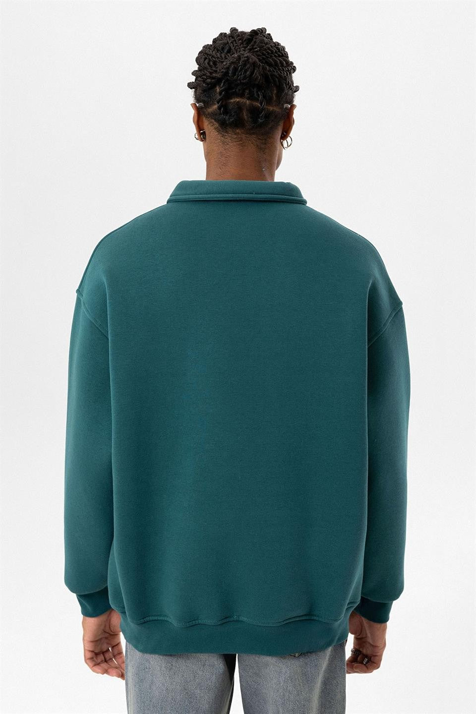 Polo Yaka Baskılı Oversize Sweatshirt