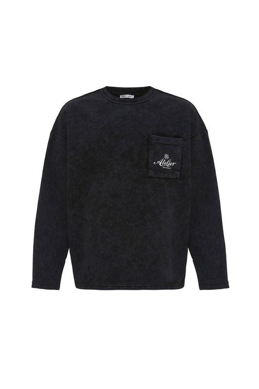 Yıkamalı Oversize Cep Detaylı Sweatshirt