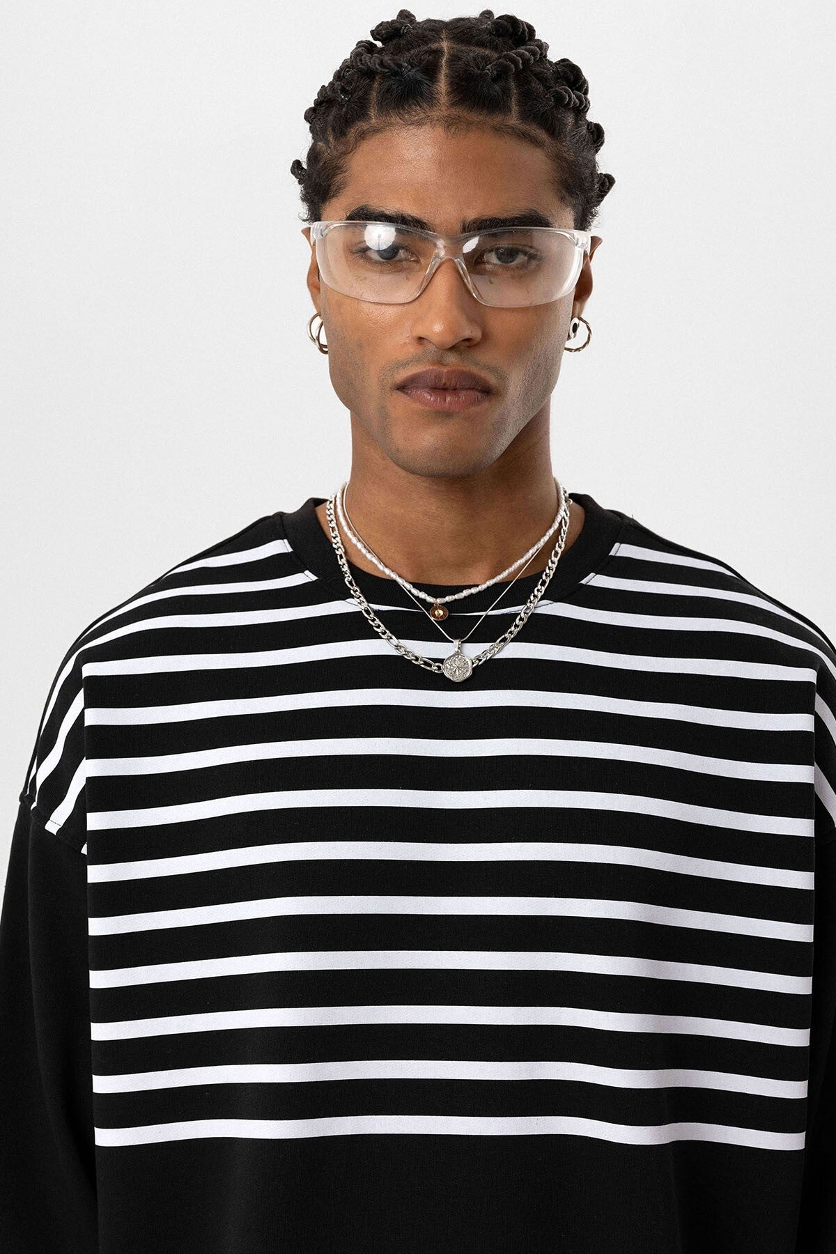 Çizgili Şerit Detaylı Oversize Sweatshirt