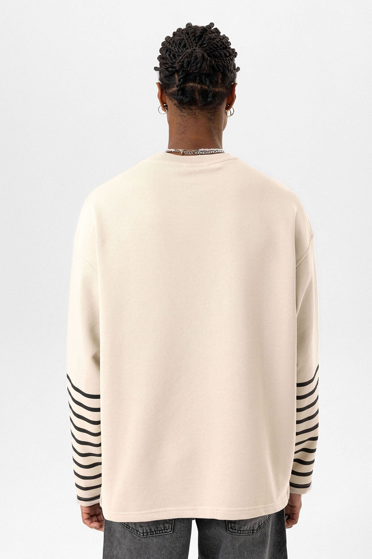 Çizgili Şerit Detaylı Oversize Sweatshirt