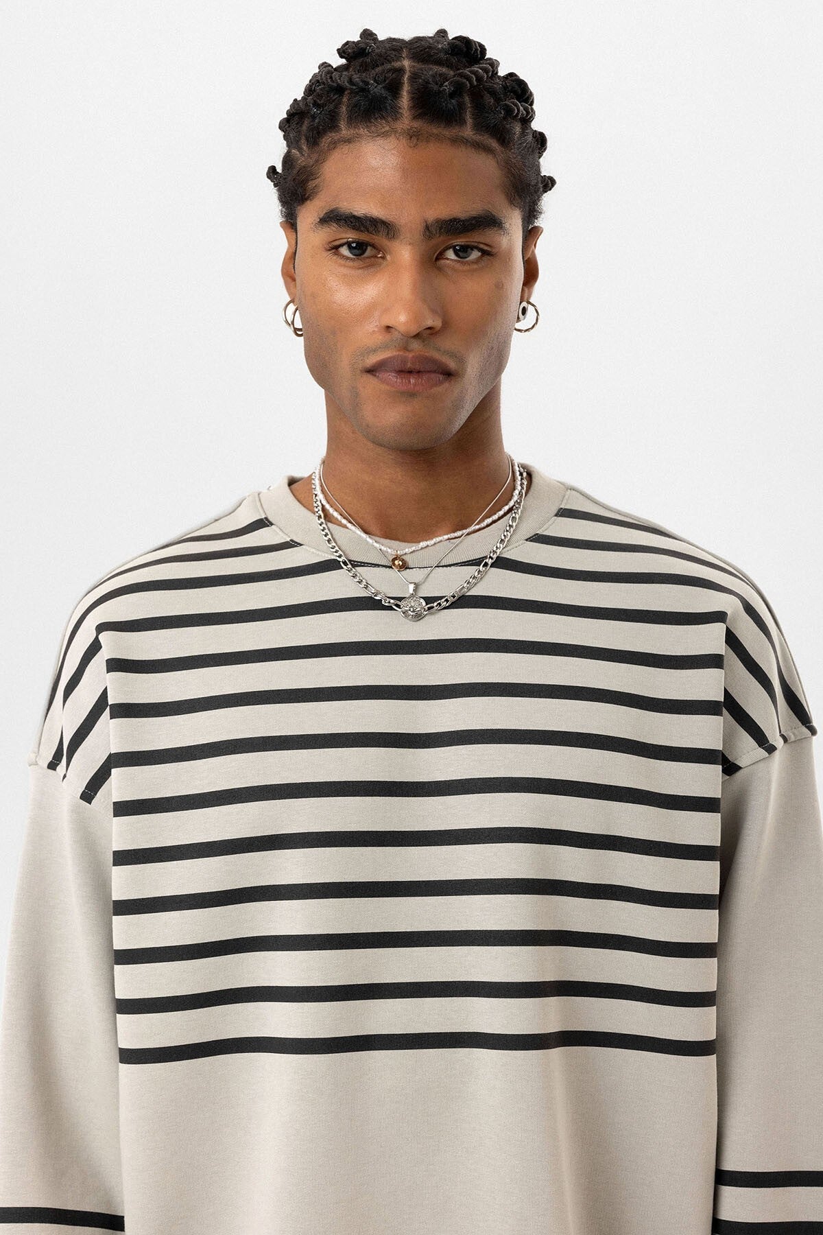 Çizgili Şerit Detaylı Oversize Sweatshirt