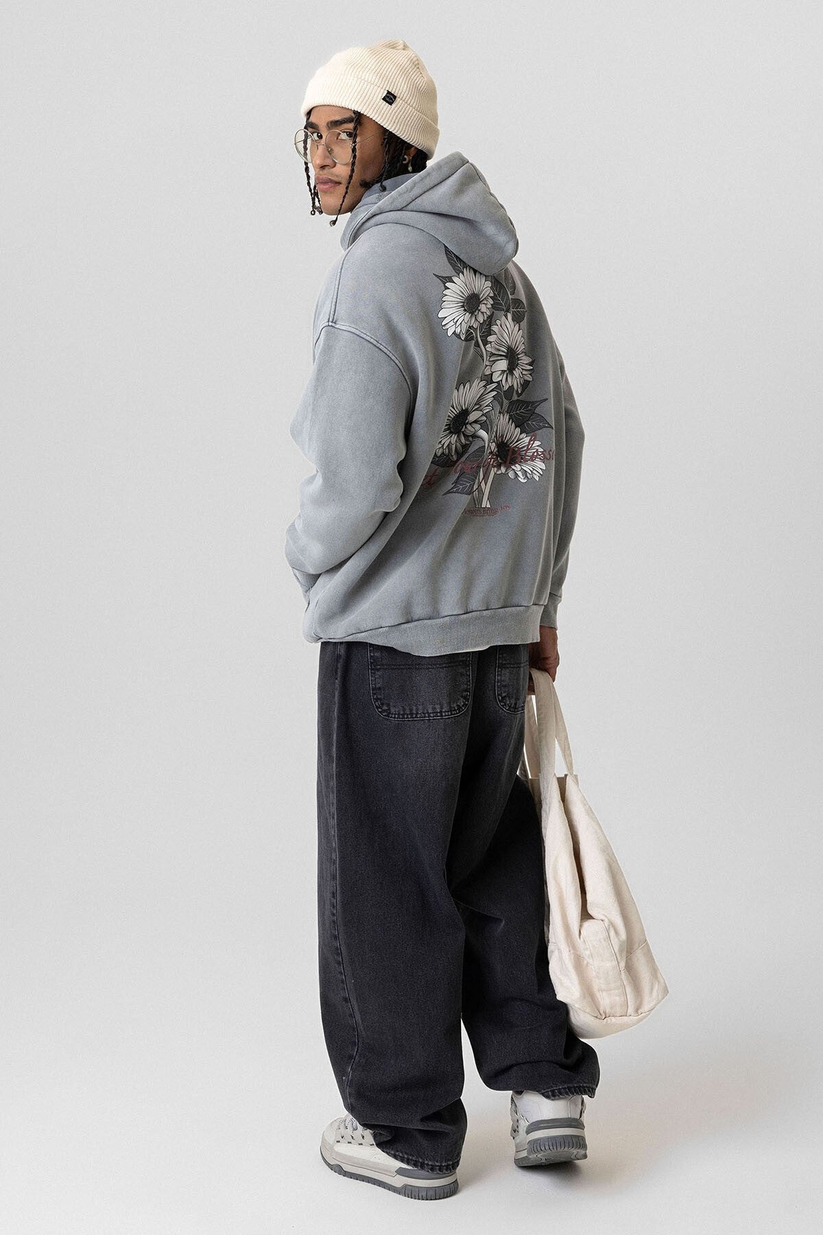 Yazı Detaylı Yıkamalı Oversize Sweatshirt