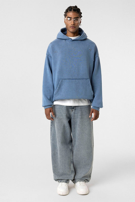 Yıkamalı Yırtık Detaylı Oversize Sweatshirt