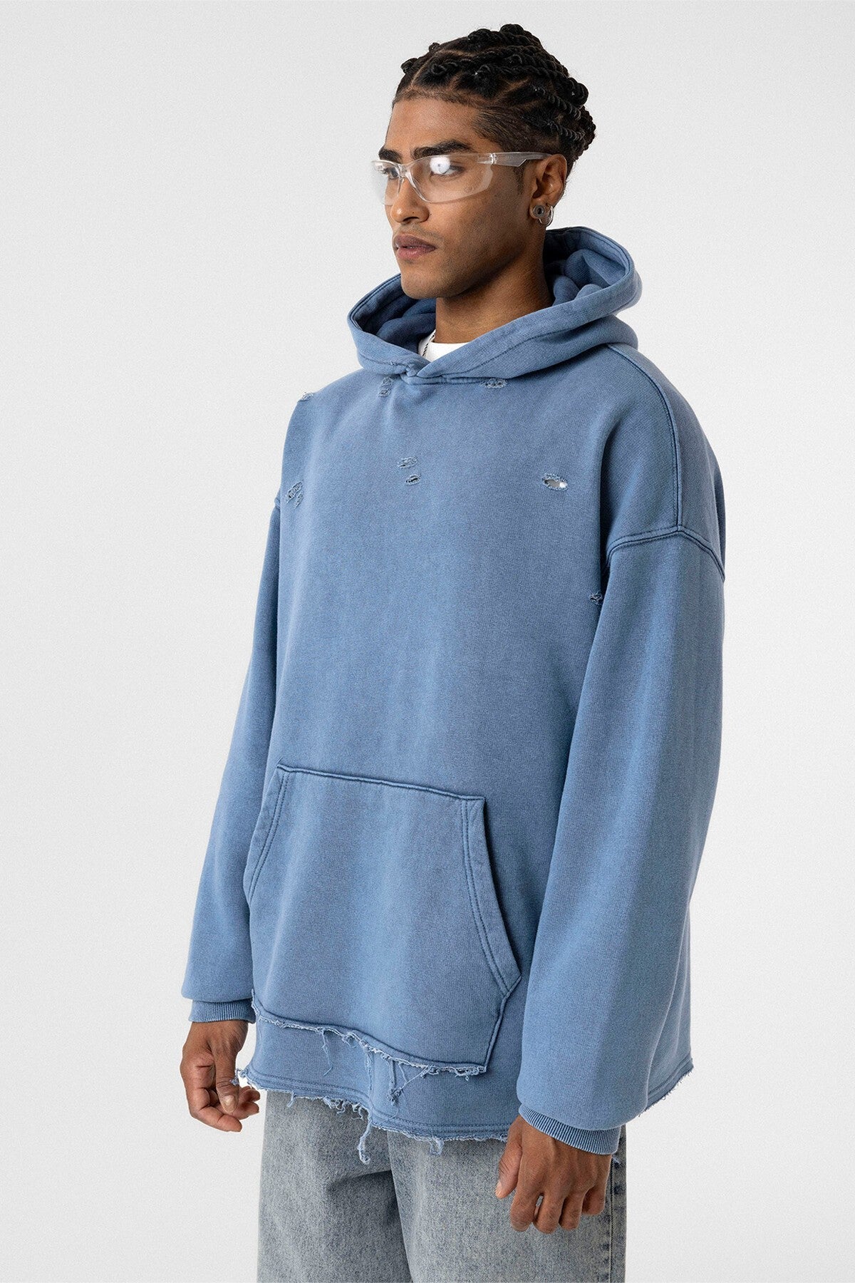 Yıkamalı Yırtık Detaylı Oversize Sweatshirt
