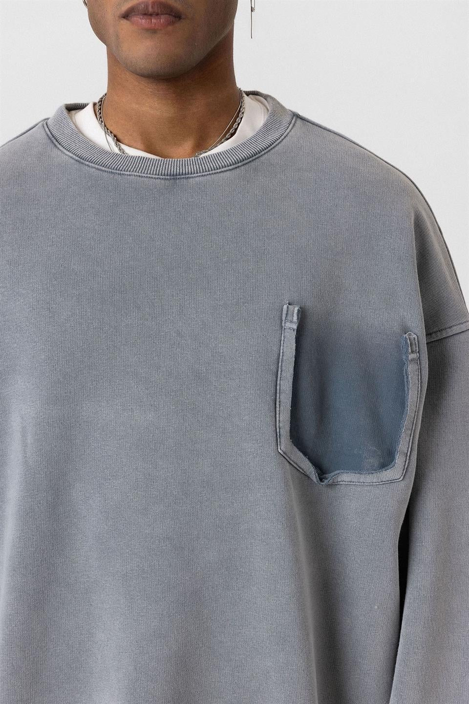 Yıkamalı Cep Detaylı Oversize Sweatshirt