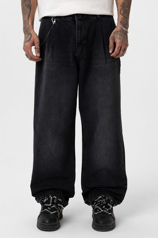 Pileli Zİncir Detaylı Baggy Jean