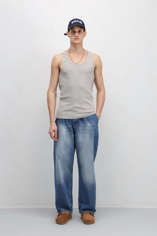 Pileli Zİncir Detaylı Baggy Jean