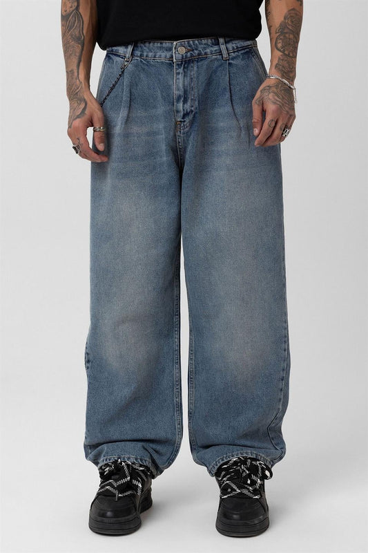 Pileli Zİncir Detaylı Baggy Jean