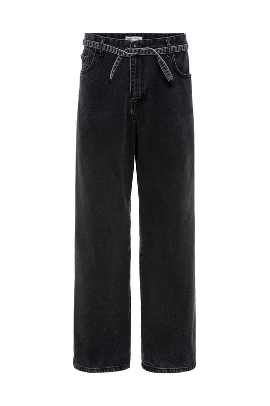 Kemer Detaylı Şeritli Baggy Jean