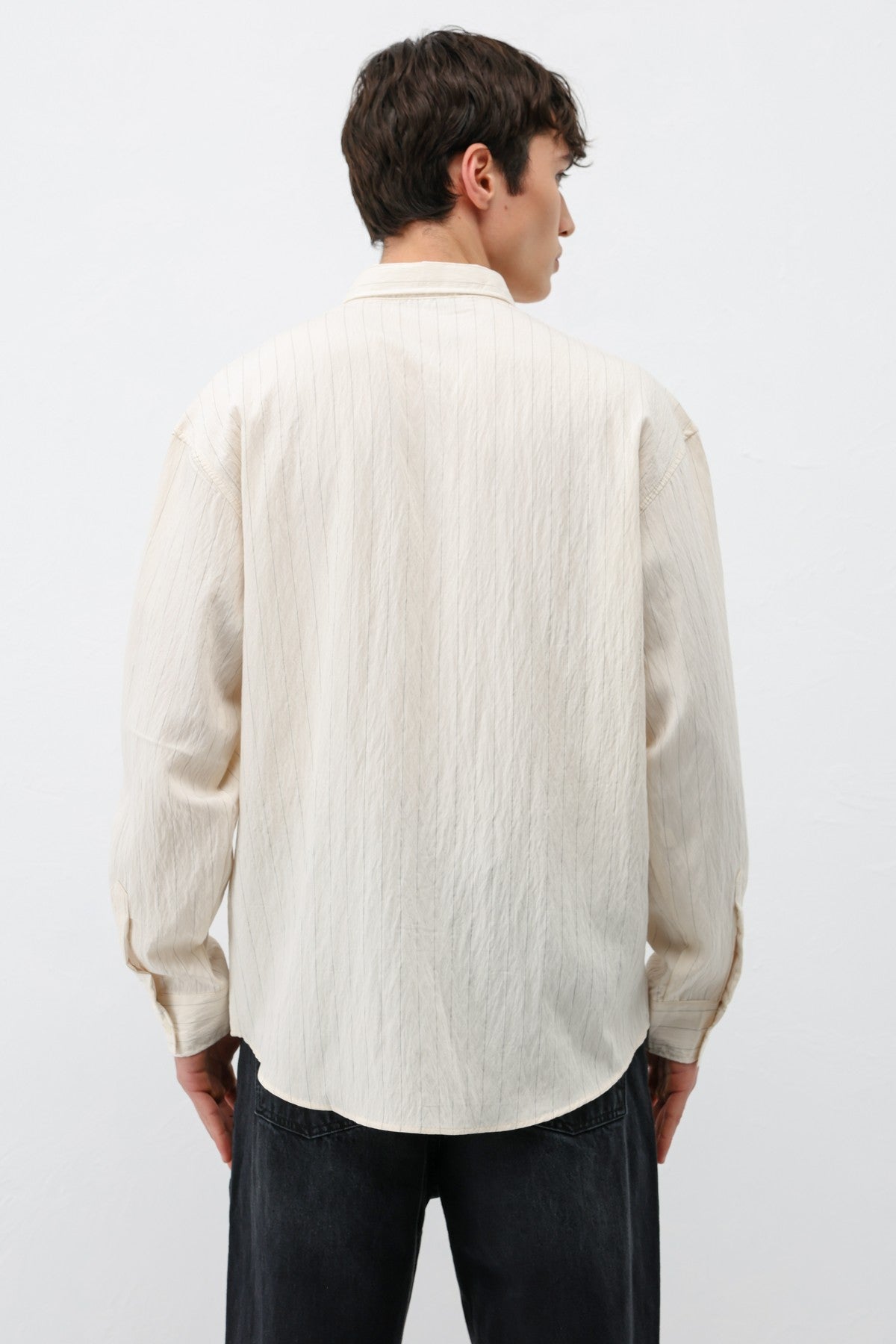 Çizgili Lyocell Kumaş Oversize Gömlek