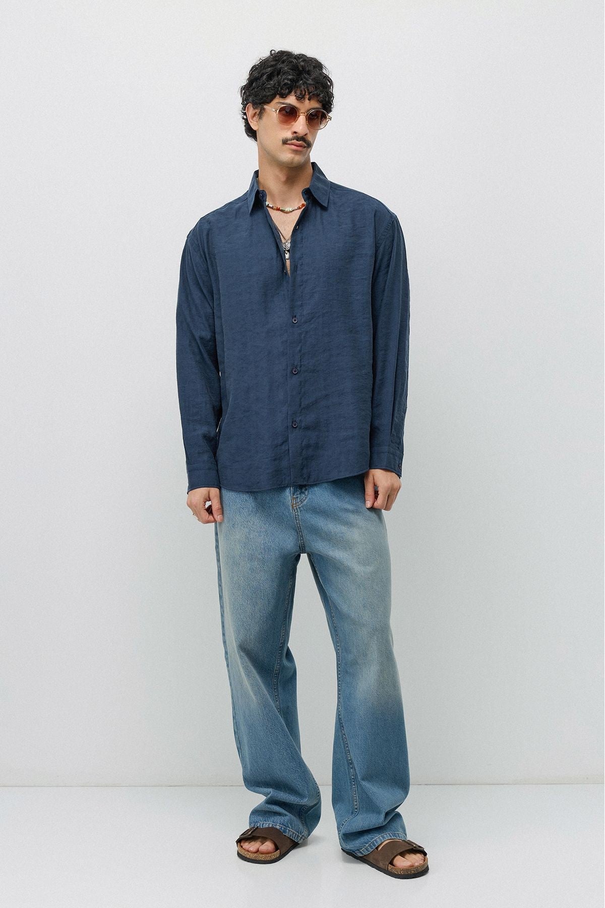 Dökümlü Oversize Modal Karışımlı Gömlek