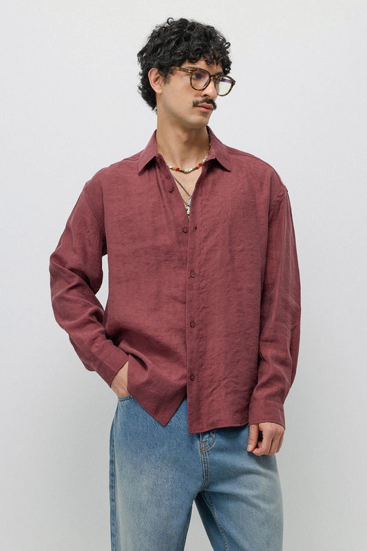 Dökümlü Oversize Modal Karışımlı Gömlek
