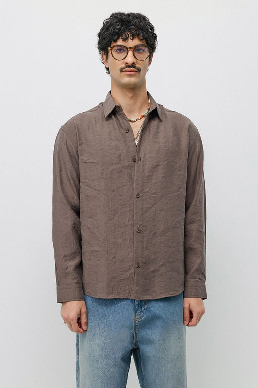 Dökümlü Oversize Modal Karışımlı Gömlek