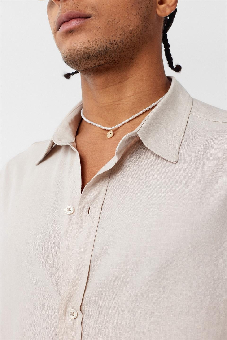Basic Oversize Uzun Kollu Keten Gömlek