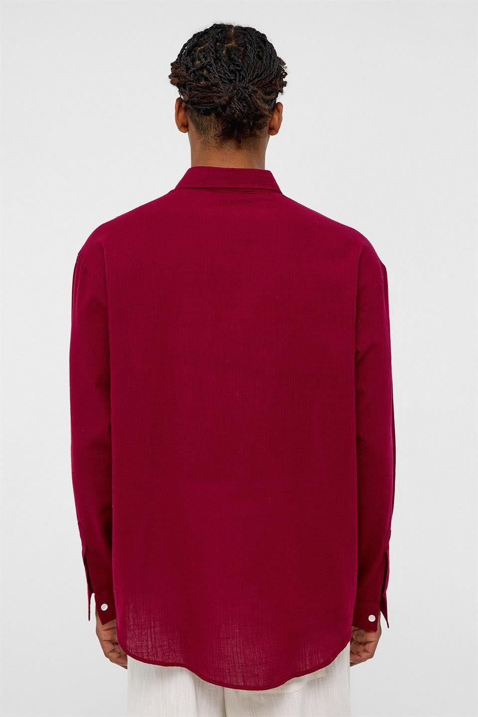 Basic Oversize Uzun Kollu Keten Gömlek