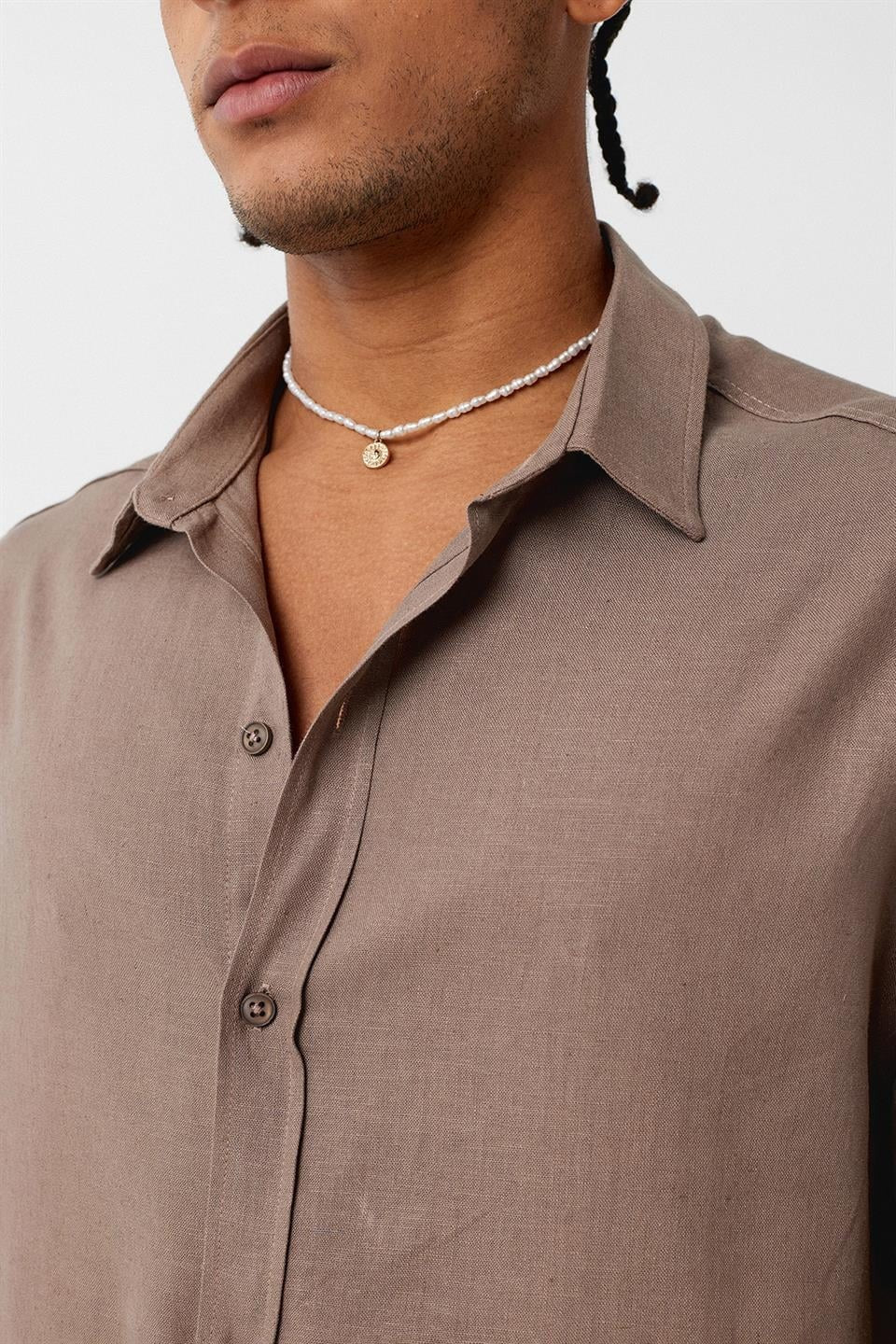 Basic Oversize Uzun Kollu Keten Gömlek