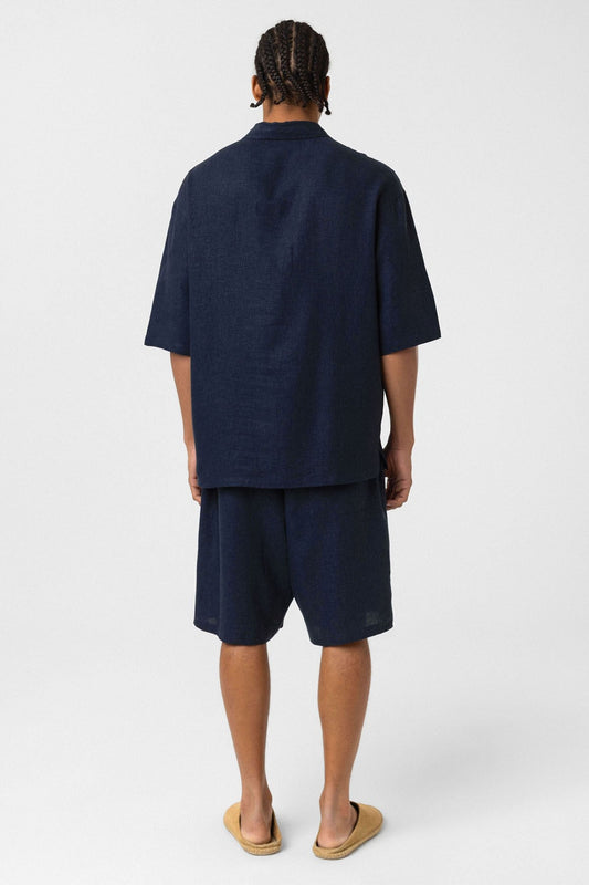 Çift Cepli Oversize Keten Gömlek